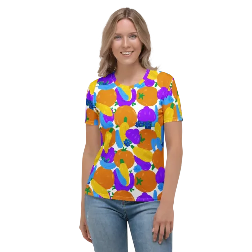Electric Fruit Bowl on a Women's Crew Neck T-Shirt