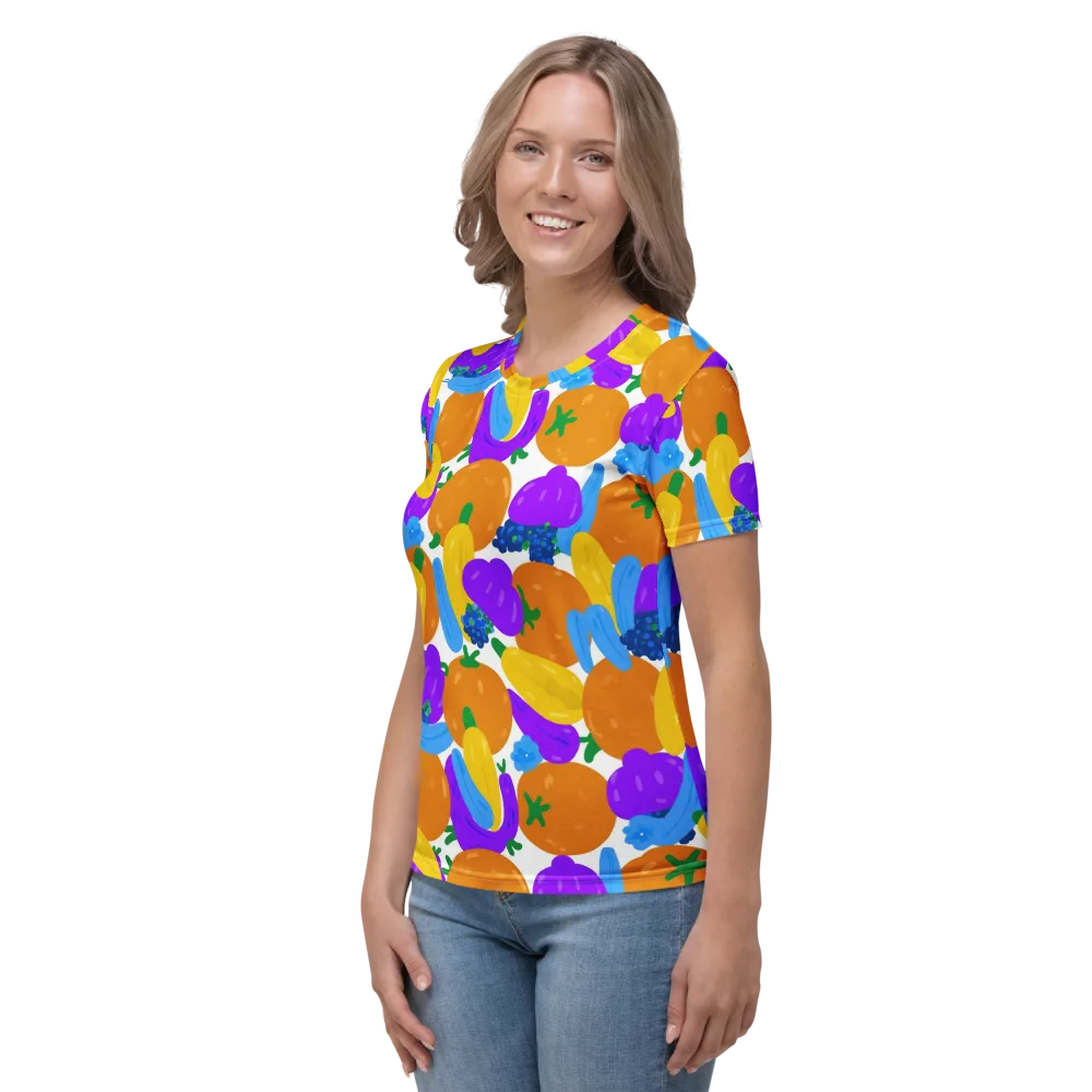 Electric Fruit Bowl on Women's Crew Neck T-Shirt — Left
