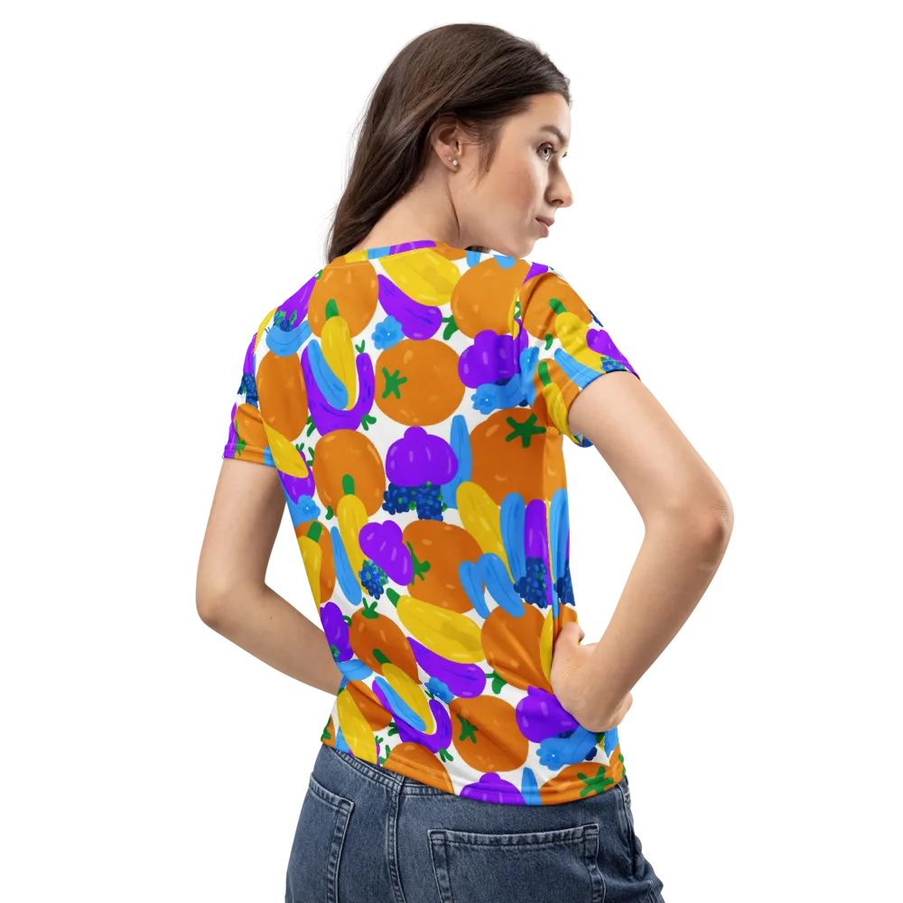 Electric Fruit Bowl on Women's Crew Neck T-Shirt — Back