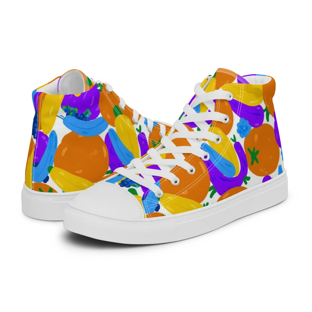 Electric Fruit Bowl on Women's High Top Canvas Shoes — Left