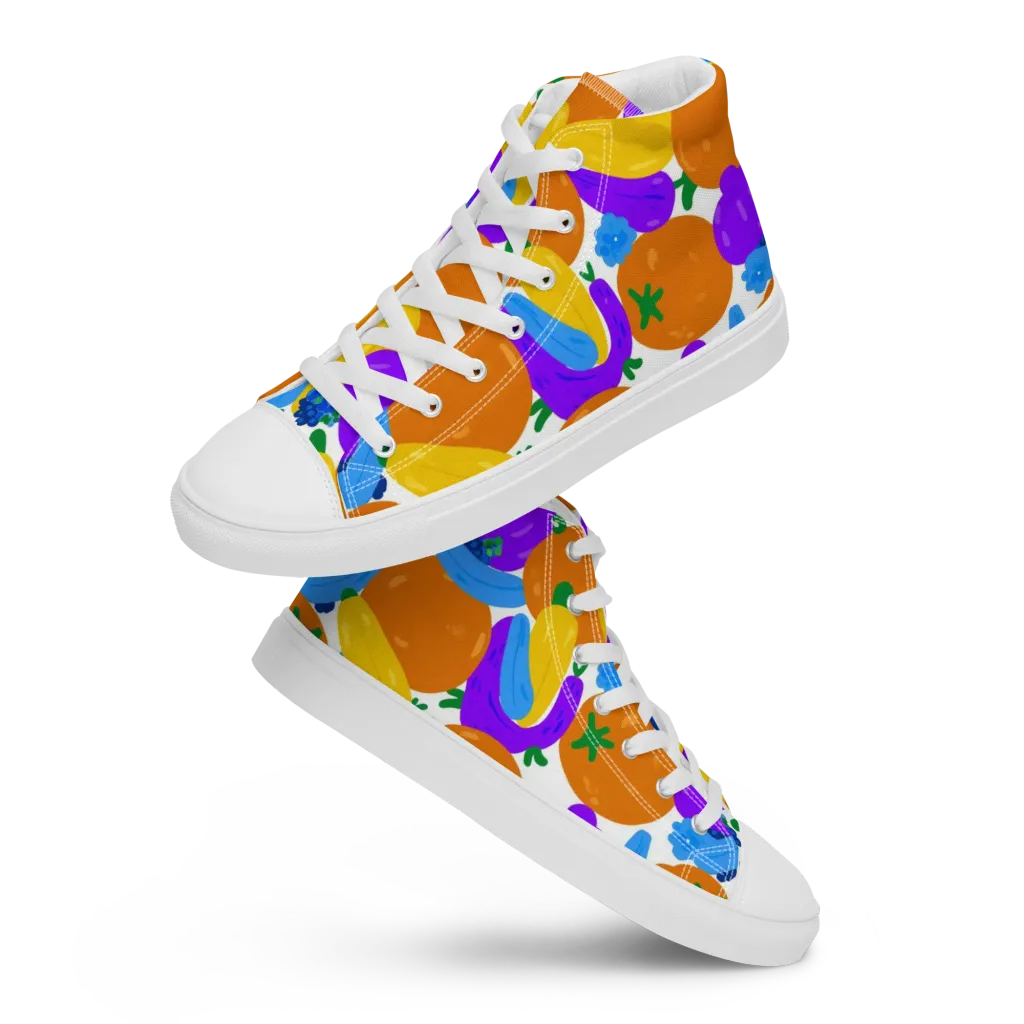 Electric Fruit Bowl on Women's High Top Canvas Shoes — Front