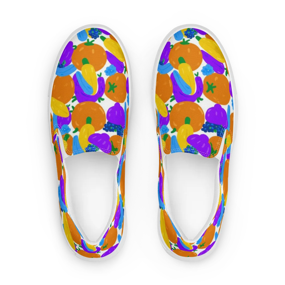 Electric Fruit Bowl on Men's Slip-On Canvas Shoes — Front