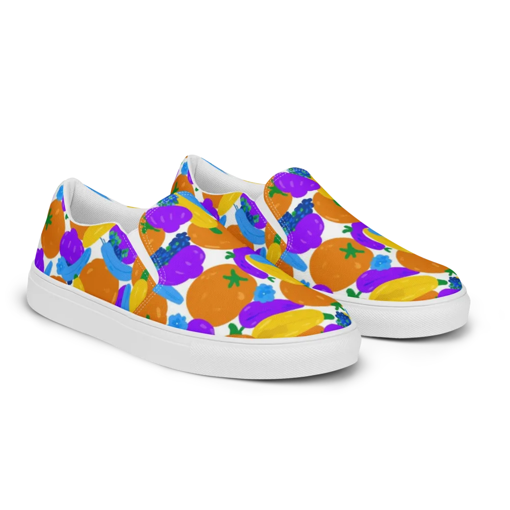 Electric Fruit Bowl on Men's Slip-On Canvas Shoes — Right Front
