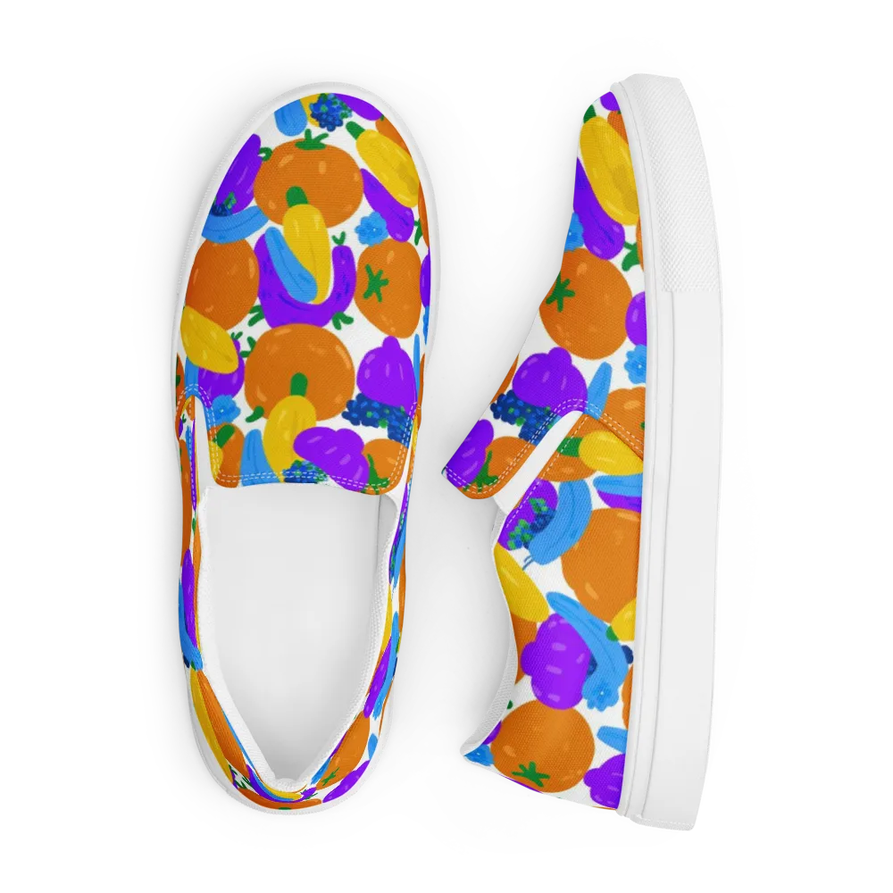 Electric Fruit Bowl on Men's Slip-On Canvas Shoes — Front