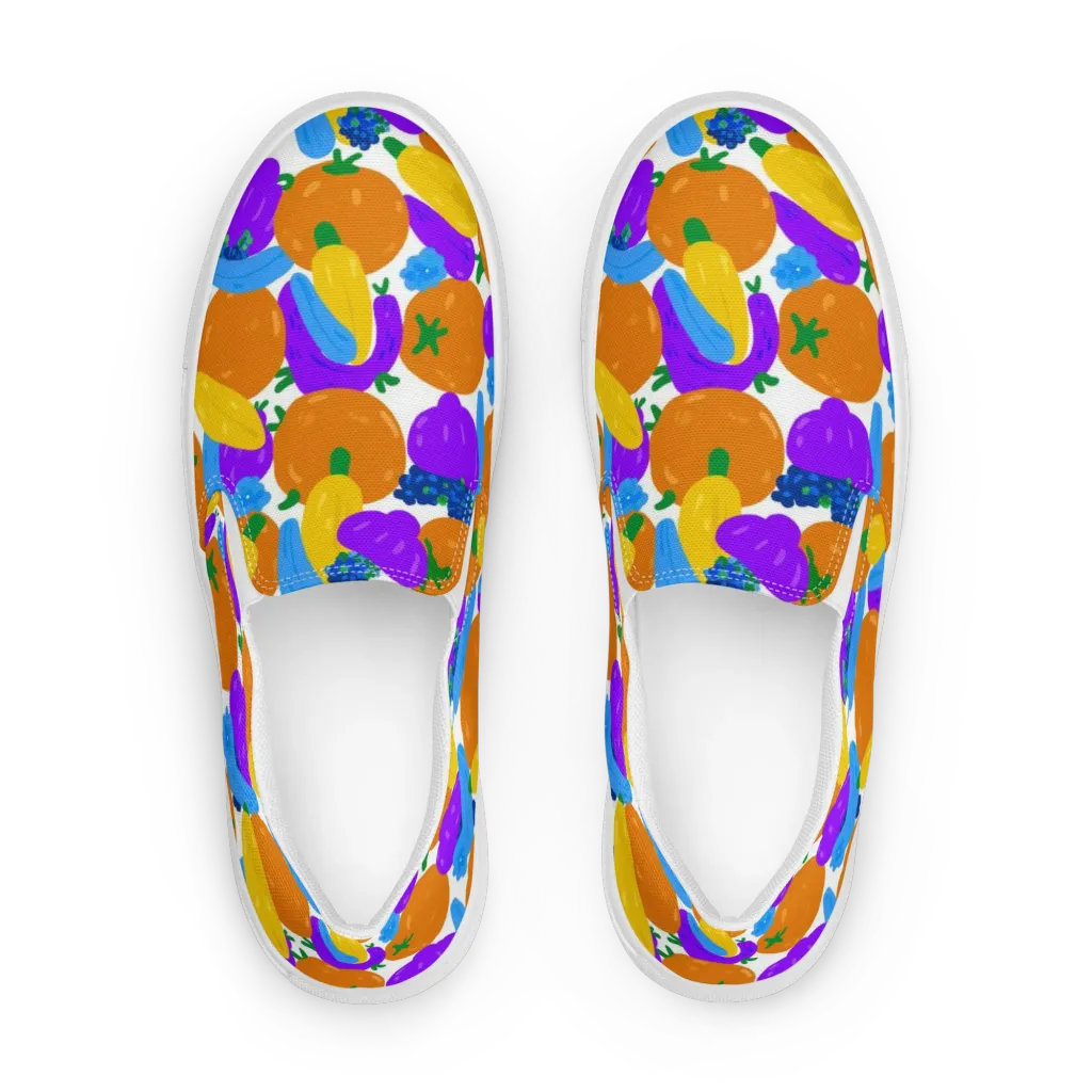 Electric Fruit Bowl on Women's Slip-On Canvas Shoes — Front