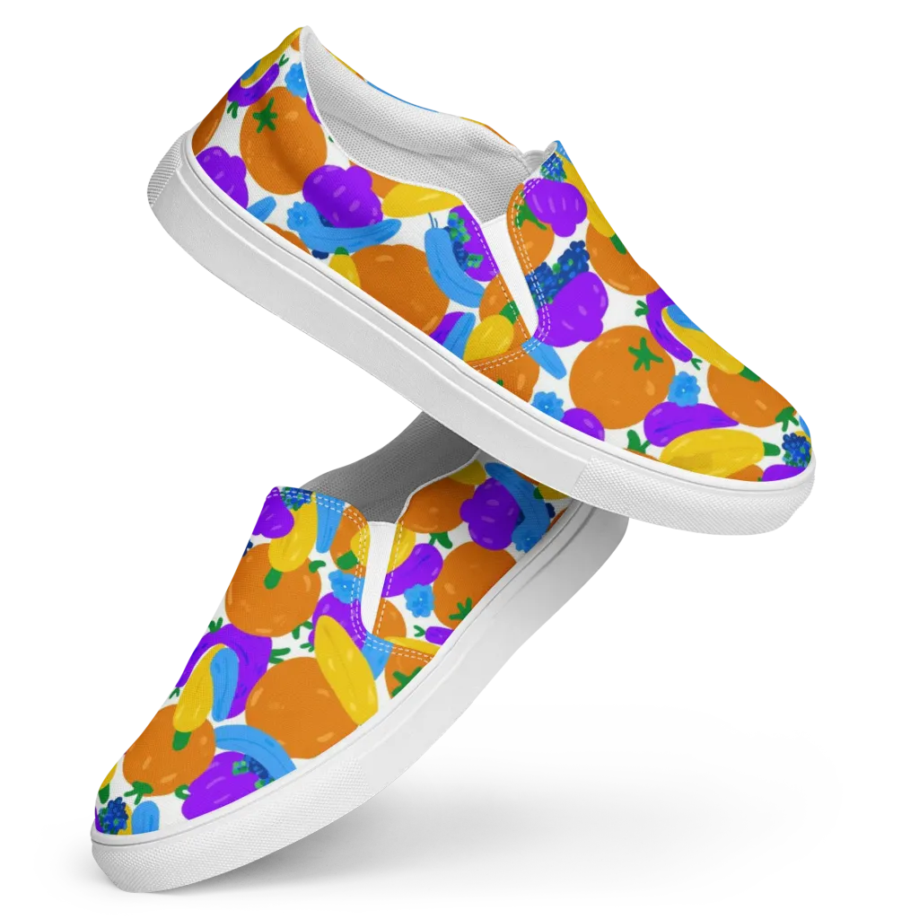 Electric Fruit Bowl on Women's Slip-On Canvas Shoes — Front