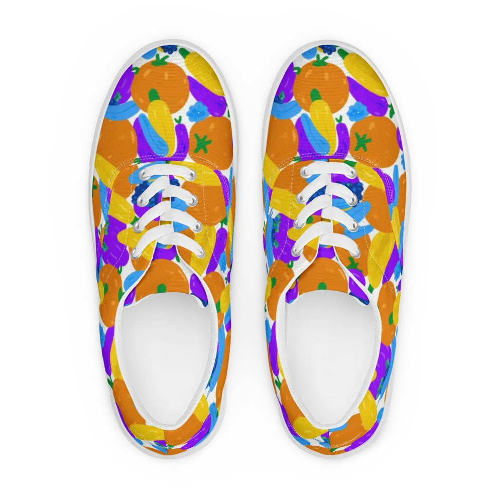 Electric Fruit Bowl on Men's Lace-Up Canvas Shoes — Front