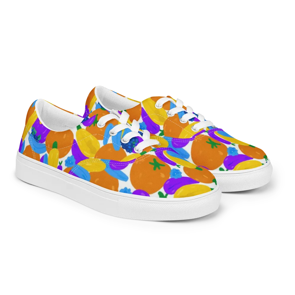 Electric Fruit Bowl on Men's Lace-Up Canvas Shoes — Right Front