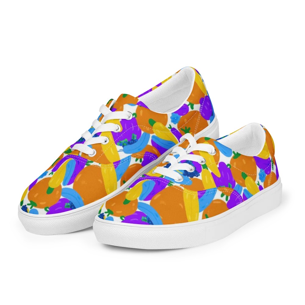 Electric Fruit Bowl on Men's Lace-Up Canvas Shoes — Left Front