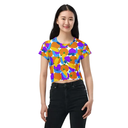 Electric Fruit Bowl on a Crop Tee