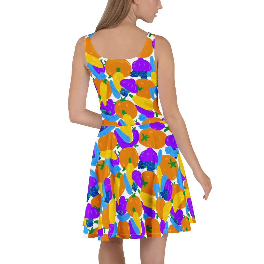 Electric Fruit Bowl on Skater Dress — Back