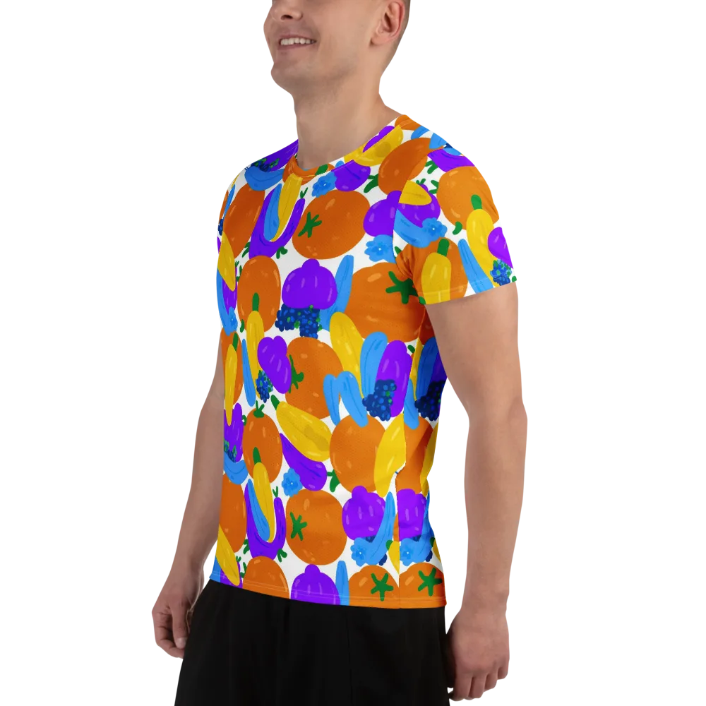 Electric Fruit Bowl on Men's Athletic T-Shirt — Left