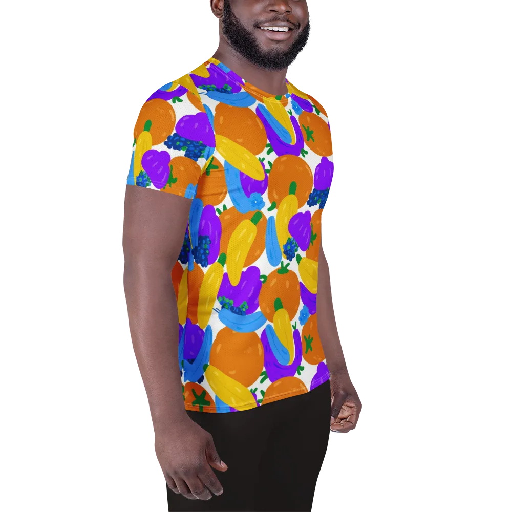 Electric Fruit Bowl on Men's Athletic T-Shirt — Right
