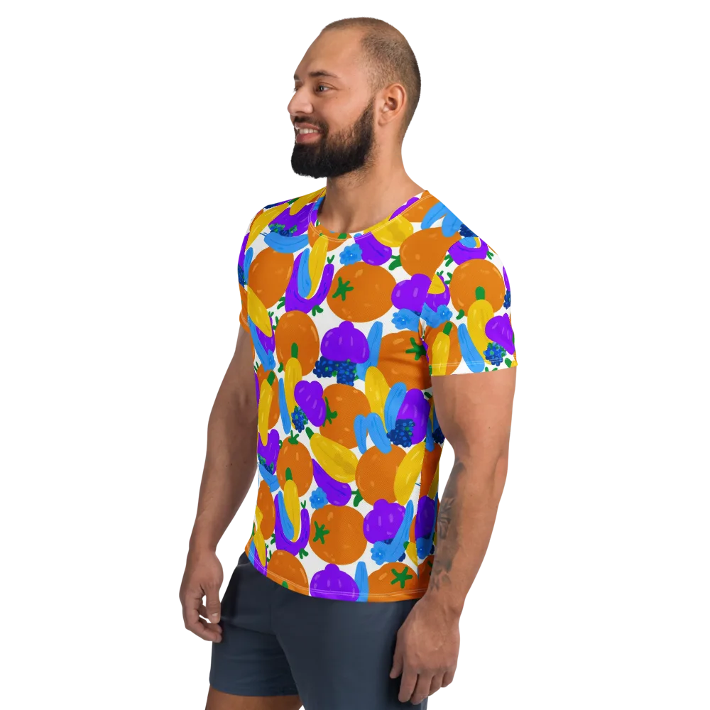 Electric Fruit Bowl on Men's Athletic T-Shirt — Left