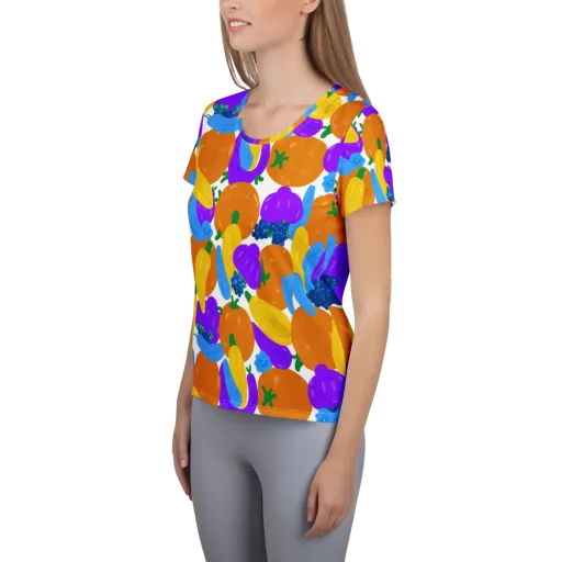 Electric Fruit Bowl on a Women's Athletic T-Shirt