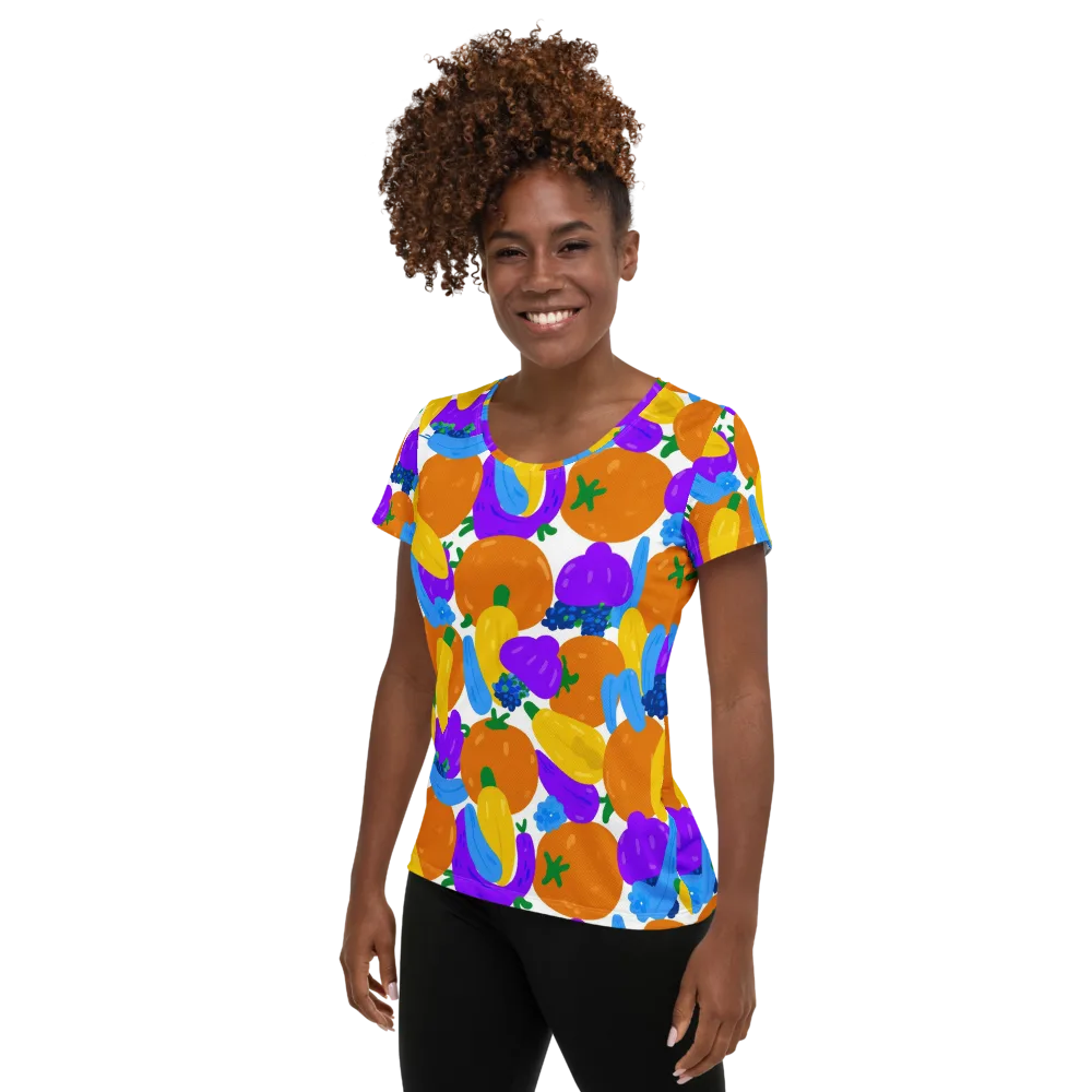 Electric Fruit Bowl on Women's Athletic T-Shirt — Left