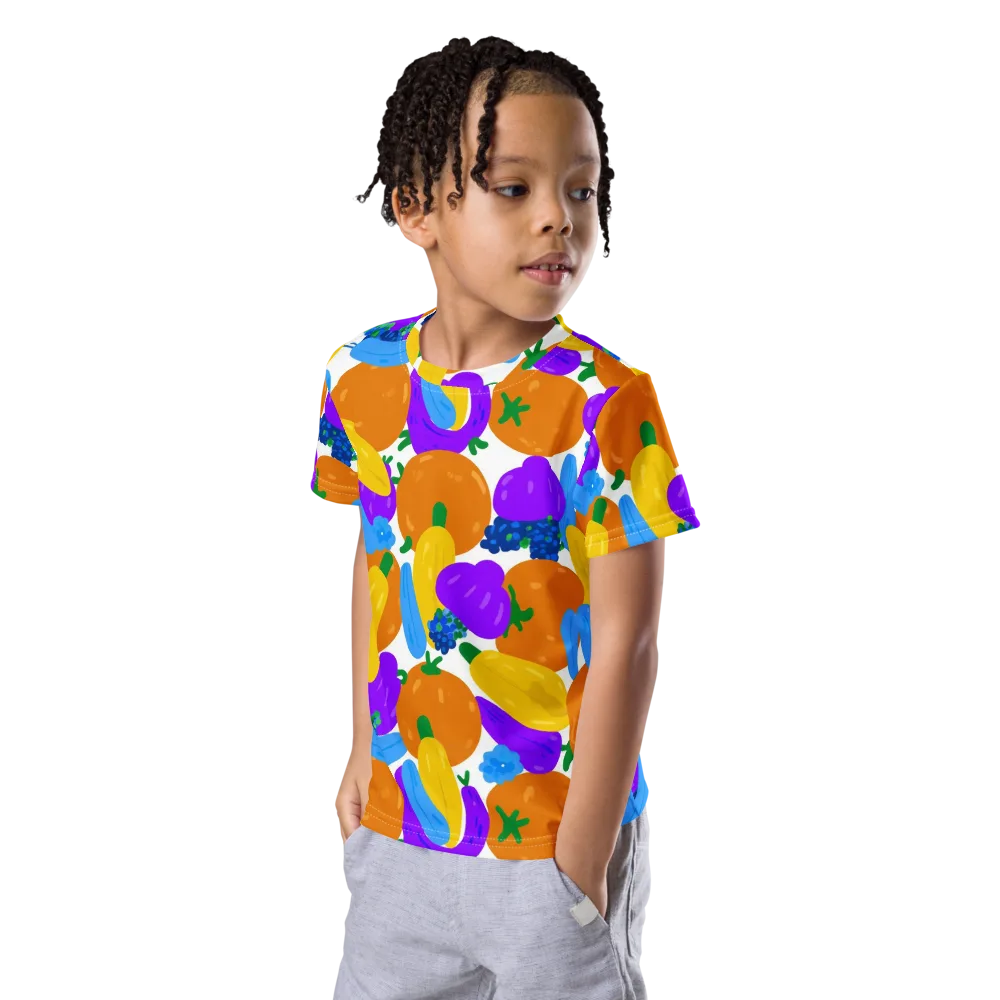 Electric Fruit Bowl on Kids Crew Neck T-Shirt — Left Front