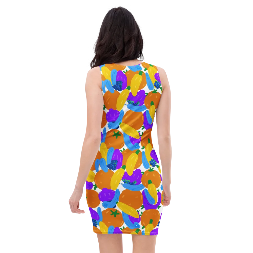 Electric Fruit Bowl on Bodycon Dress — Back