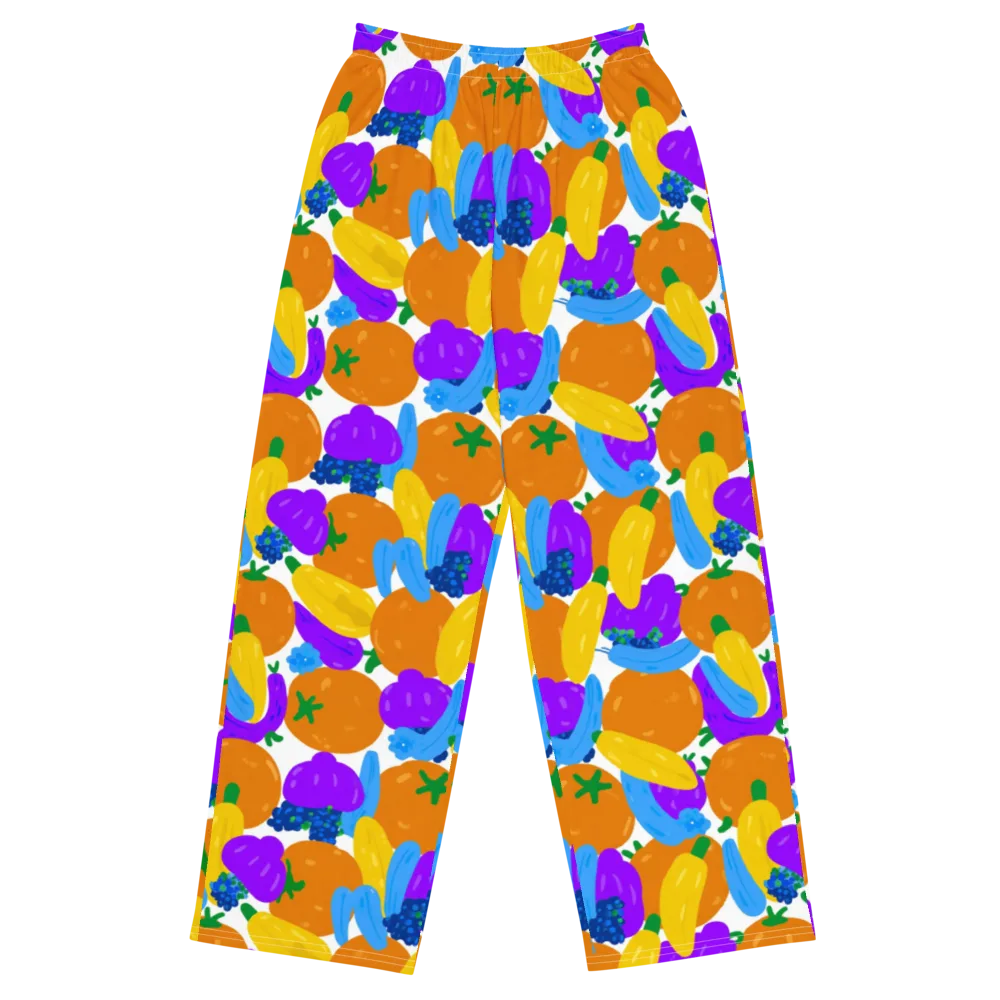 Electric Fruit Bowl on Wide-Leg Pants — Front