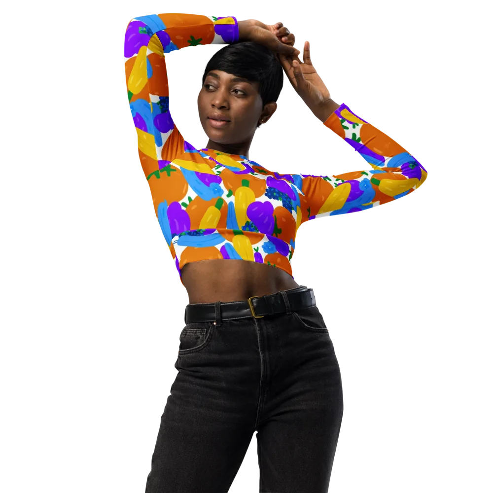Electric Fruit Bowl on Long Sleeve Crop Top — Front