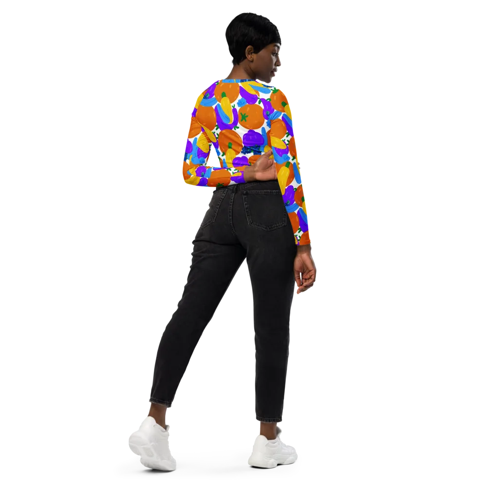 Electric Fruit Bowl on Long Sleeve Crop Top — Right Back