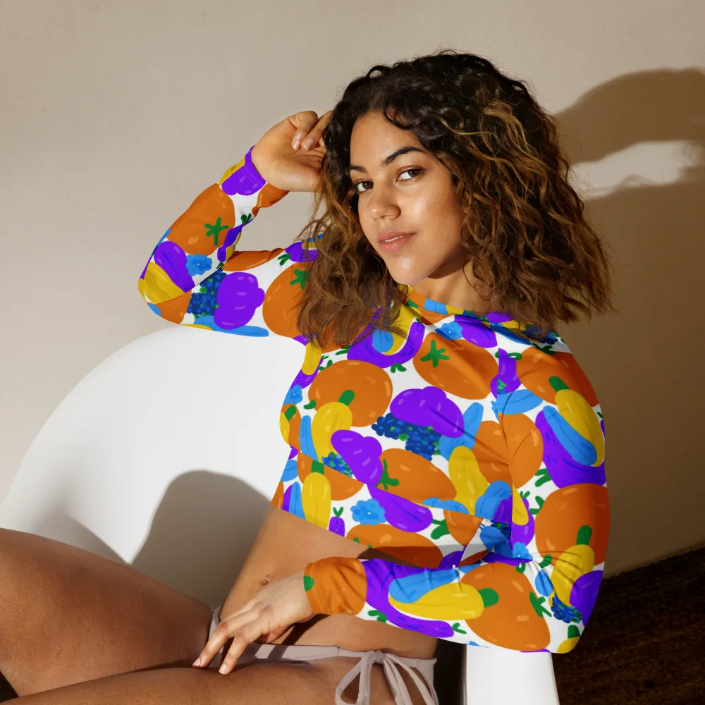 Electric Fruit Bowl on Long Sleeve Crop Top — Left Front