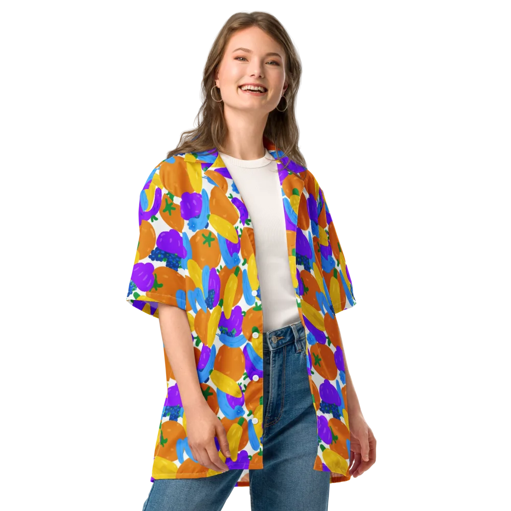 Electric Fruit Bowl on Button Shirt — Front