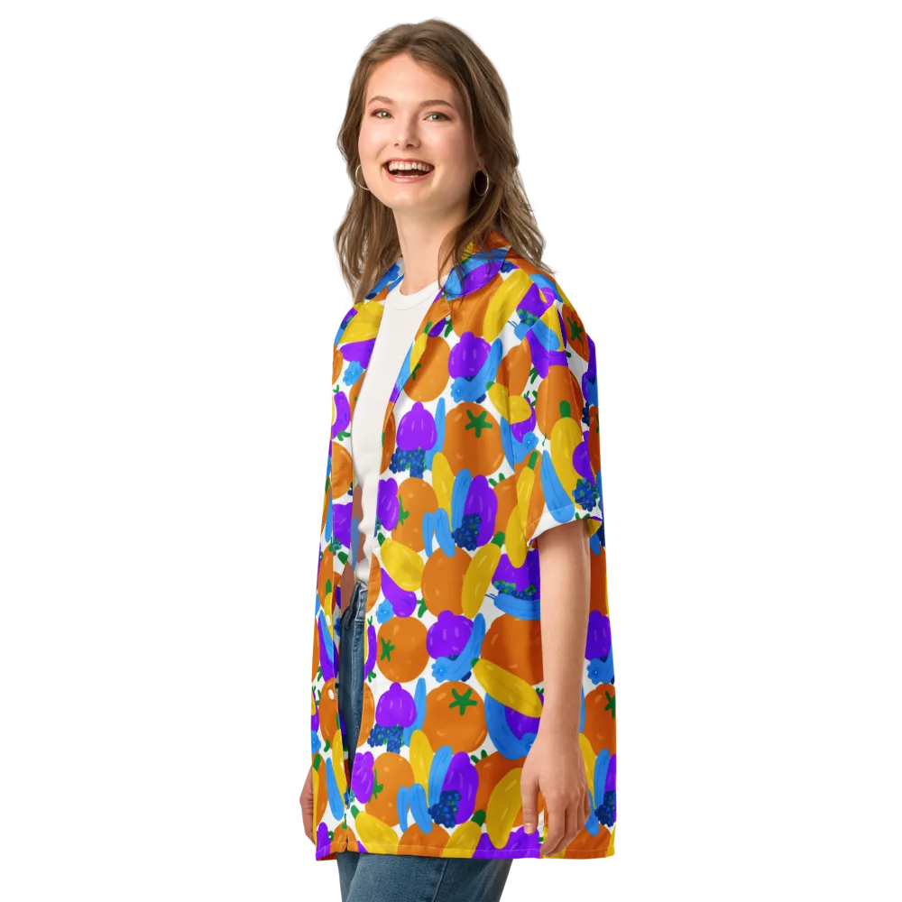 Electric Fruit Bowl on Button Shirt — Left Front
