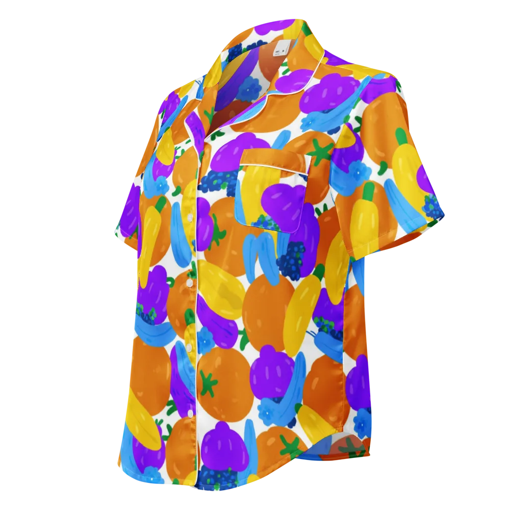 Electric Fruit Bowl on Women's Short Sleeve Pajama Top — Left Front