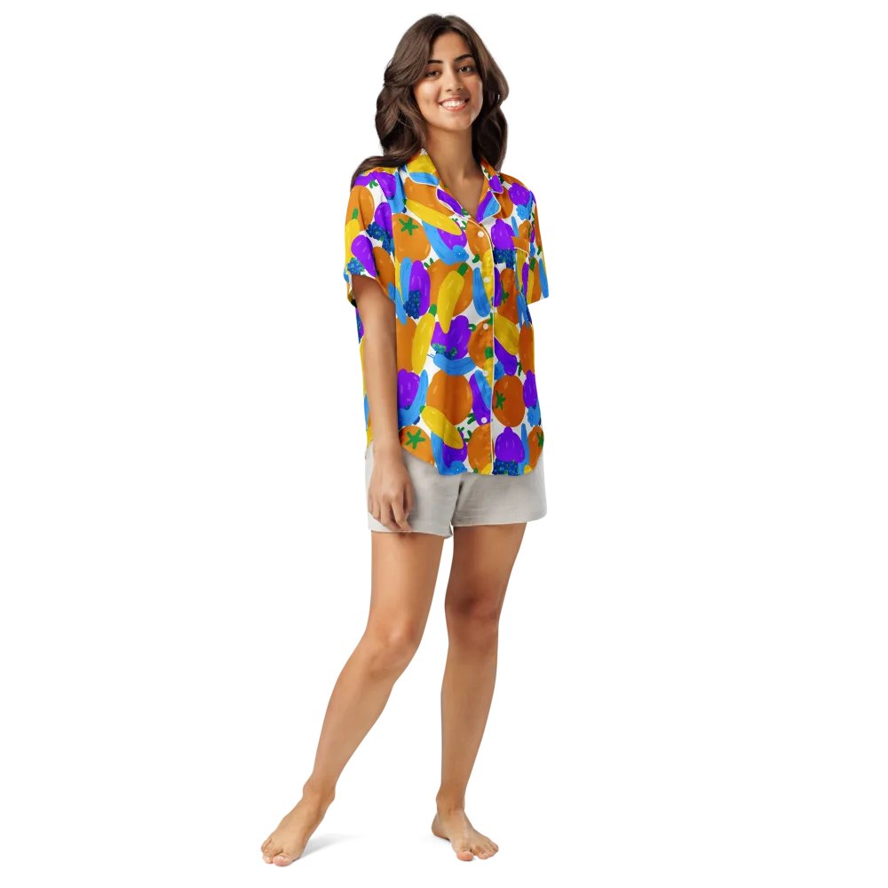 Electric Fruit Bowl on Women's Short Sleeve Pajama Top — Front