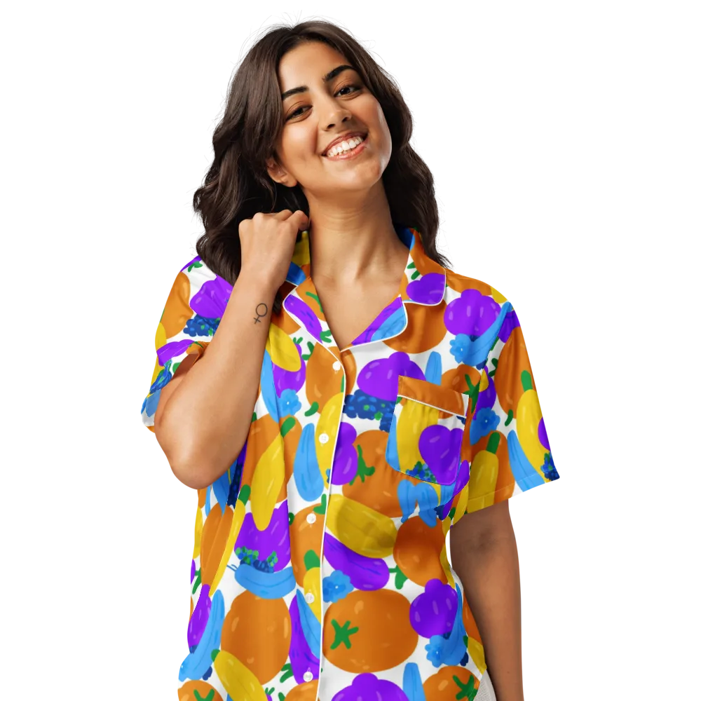 Electric Fruit Bowl on Women's Short Sleeve Pajama Top — Front