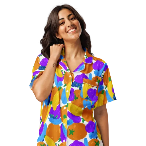 Electric Fruit Bowl on a Women's Short Sleeve Pajama Top