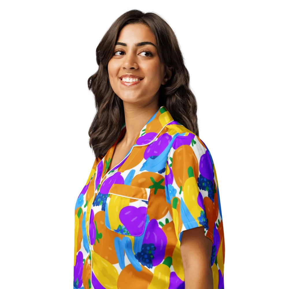Electric Fruit Bowl on Women's Short Sleeve Pajama Top — Left Front