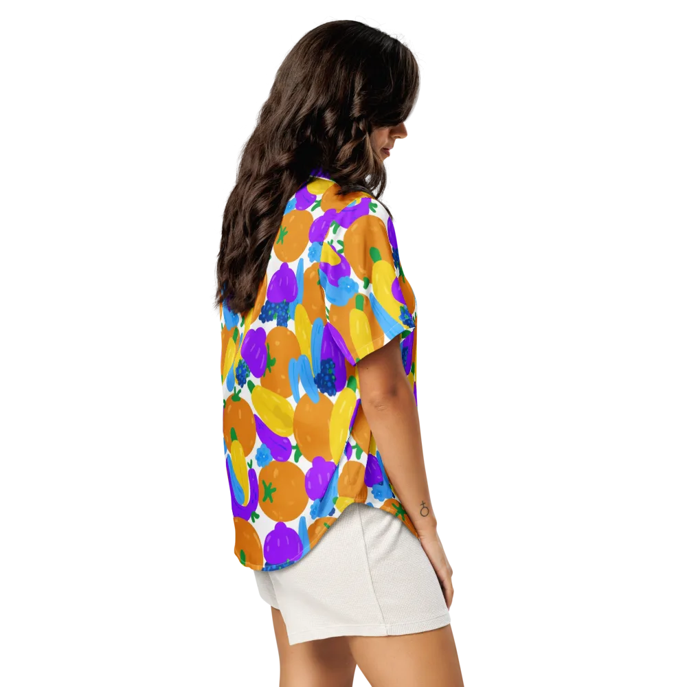 Electric Fruit Bowl on Women's Short Sleeve Pajama Top — Right Back