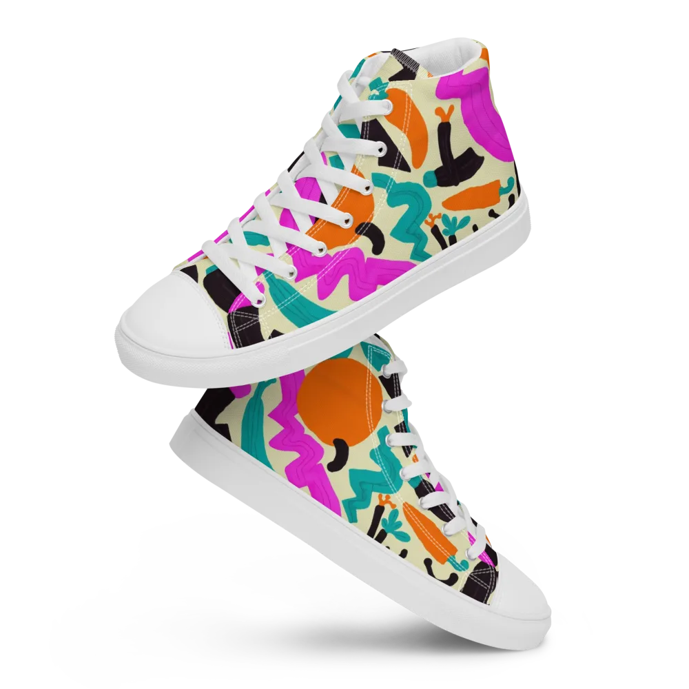 Neon Market on Men's High Top Canvas Shoes — Front