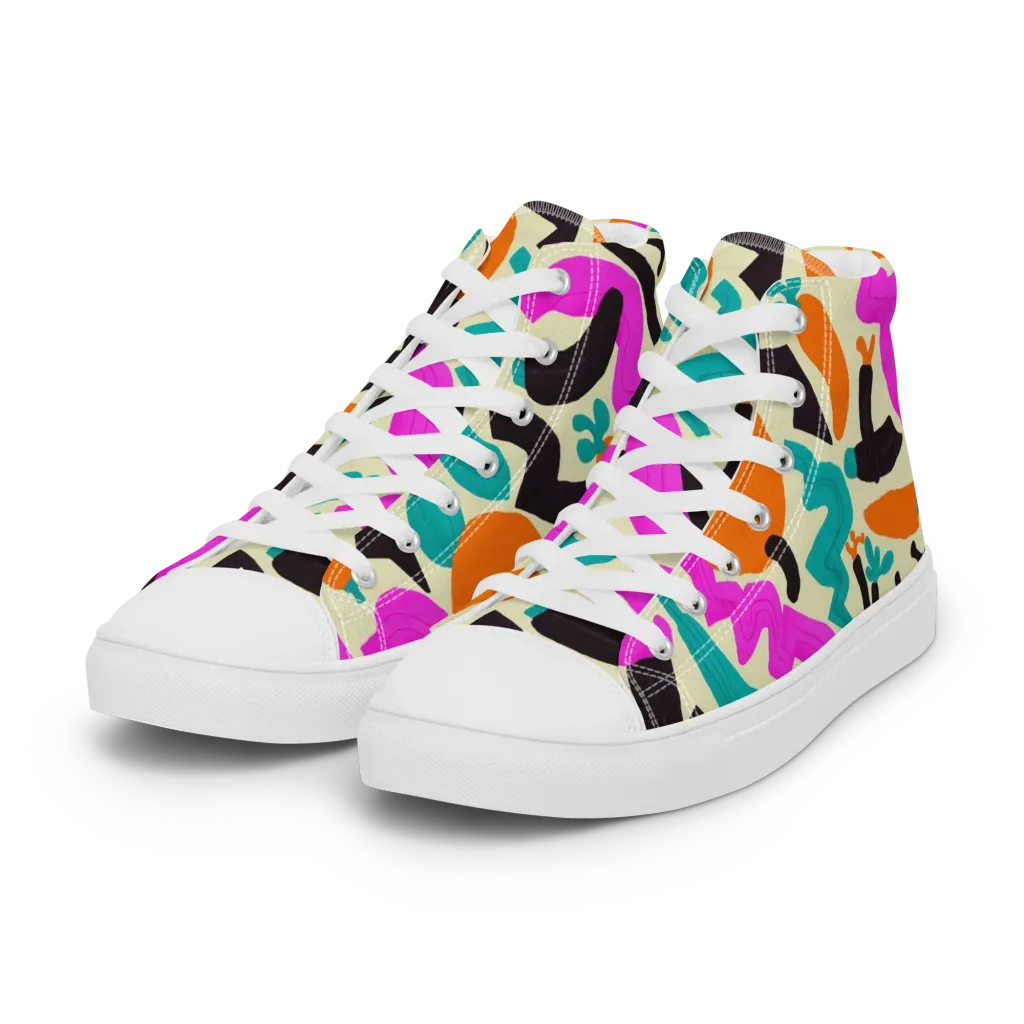 Neon Market on Women's High Top Canvas Shoes — Left Front