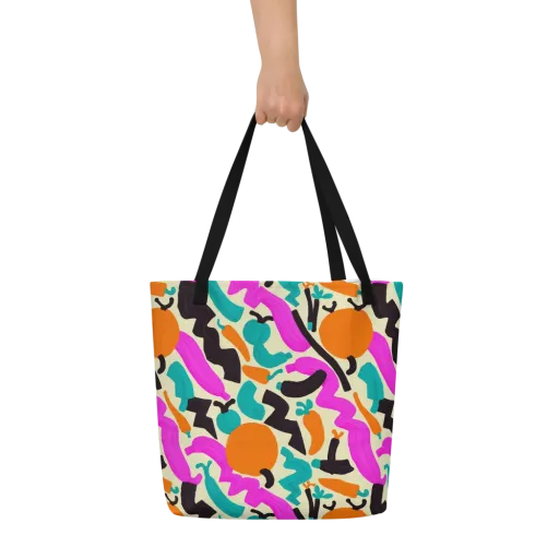 Neon Market on a Large Tote Bag W/ Pocket