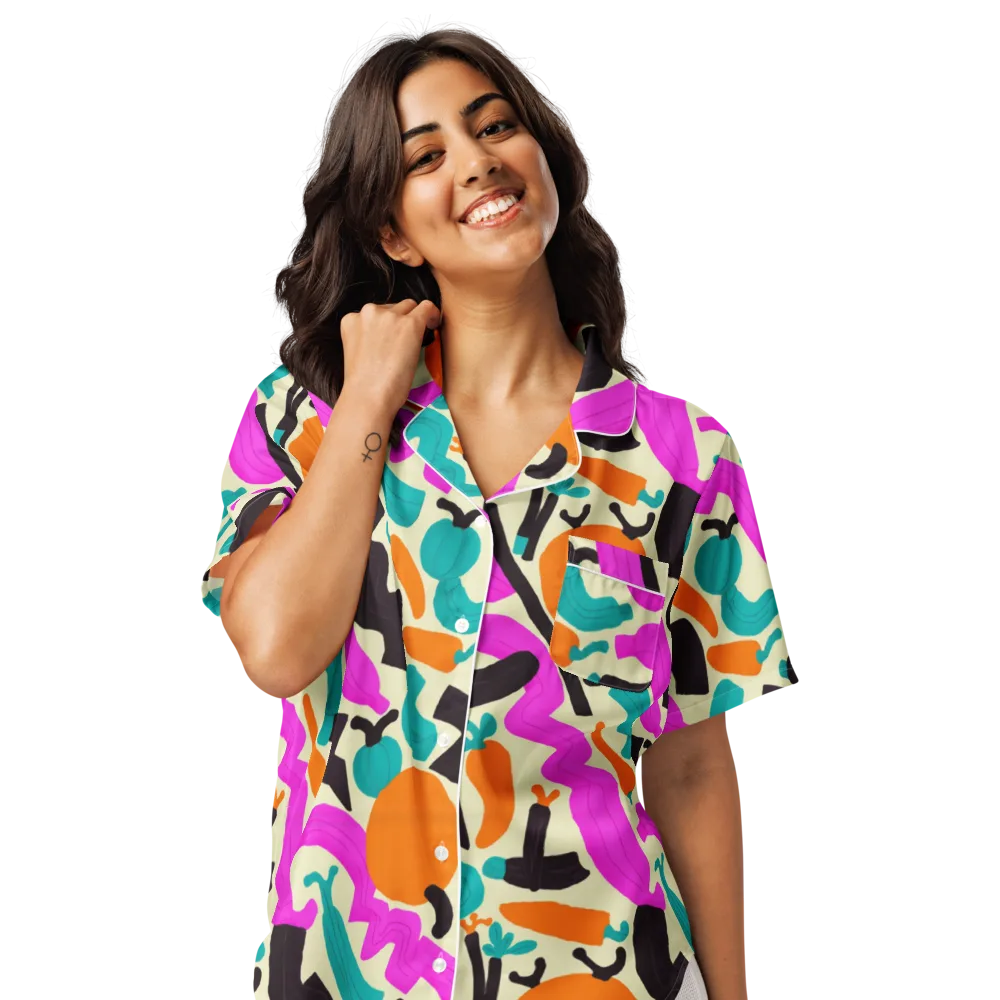 Neon Market on Women's Short Sleeve Pajama Top — Front