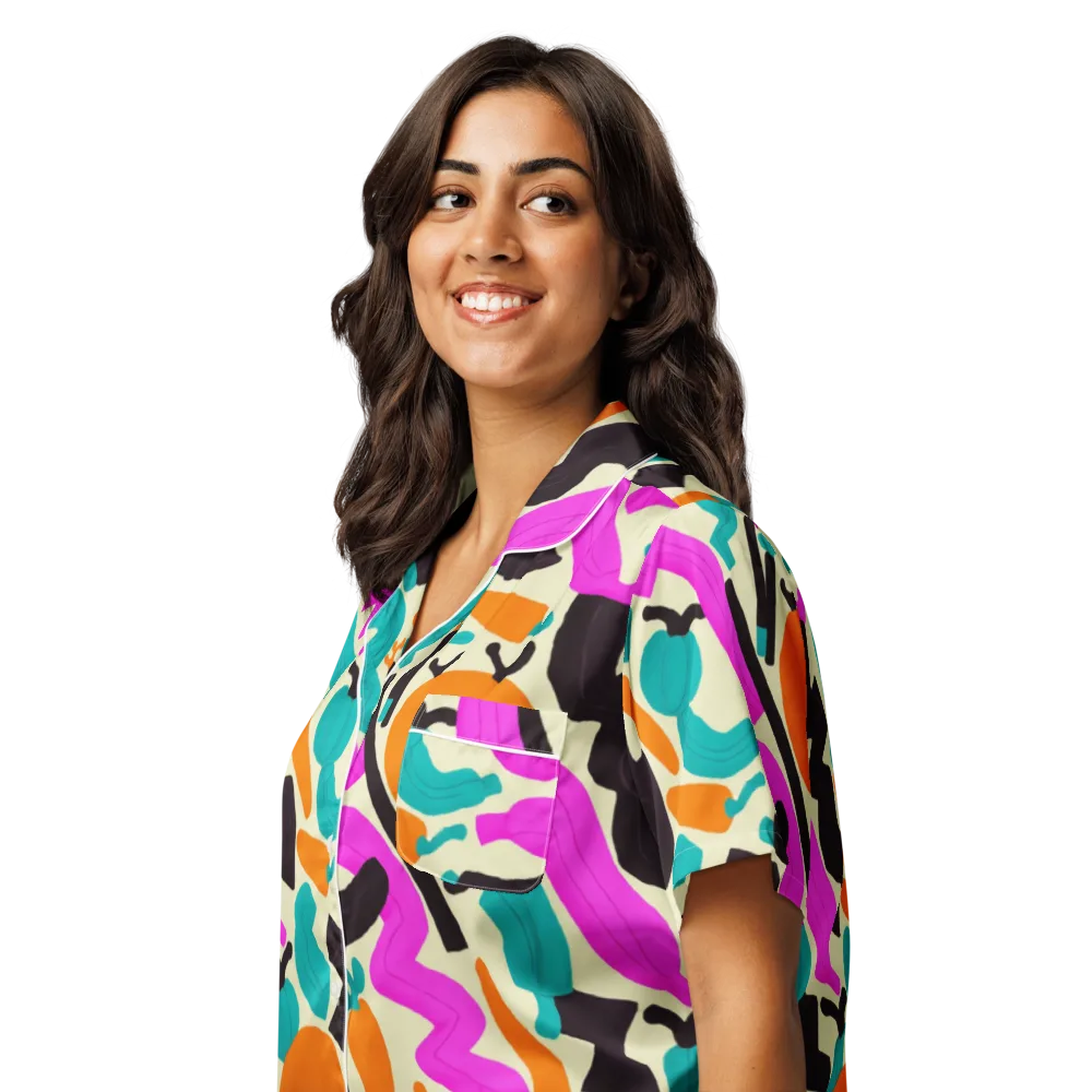 Neon Market on Women's Short Sleeve Pajama Top — Left Front