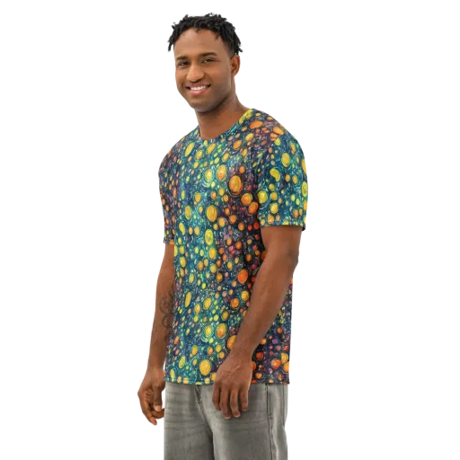 Starry Orbits on a Men's Cotton Crew Neck T-Shirt
