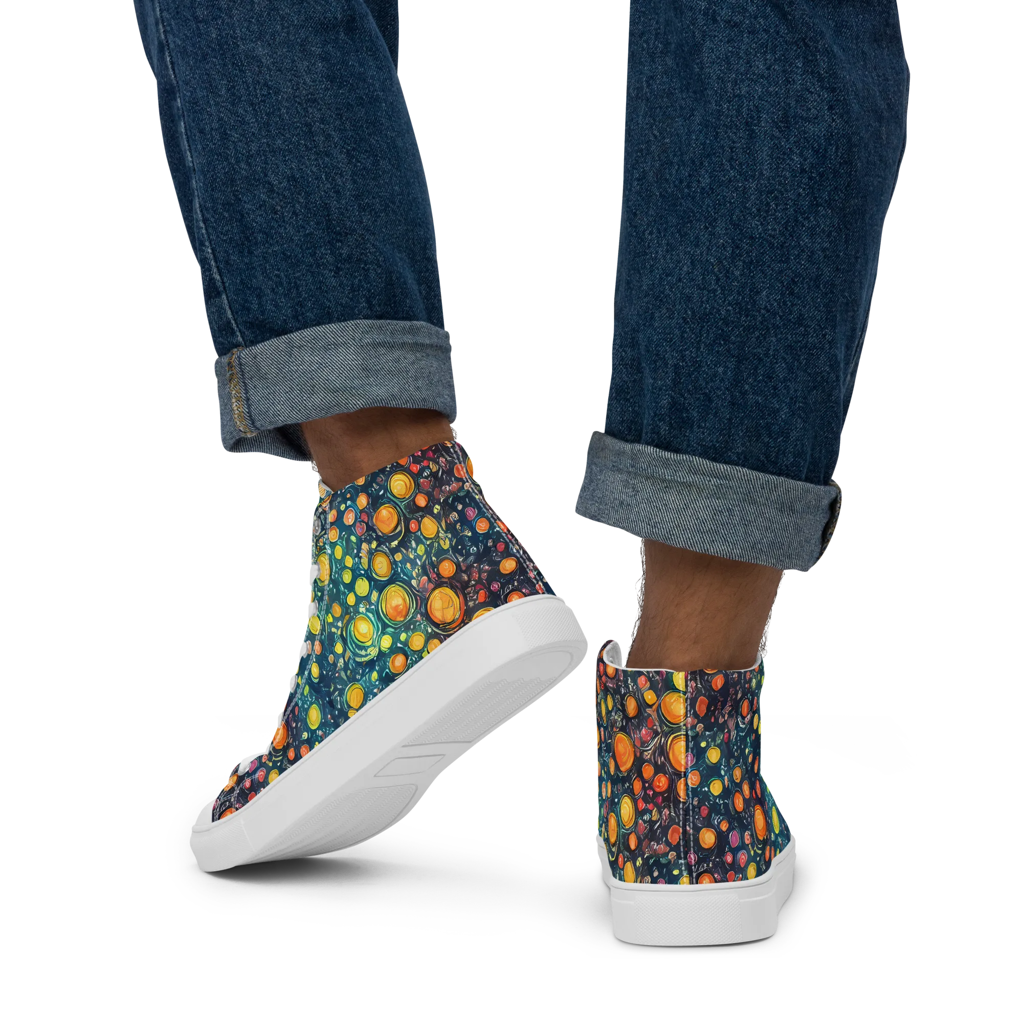 Starry Orbits on Men's High Top Canvas Shoes — Back