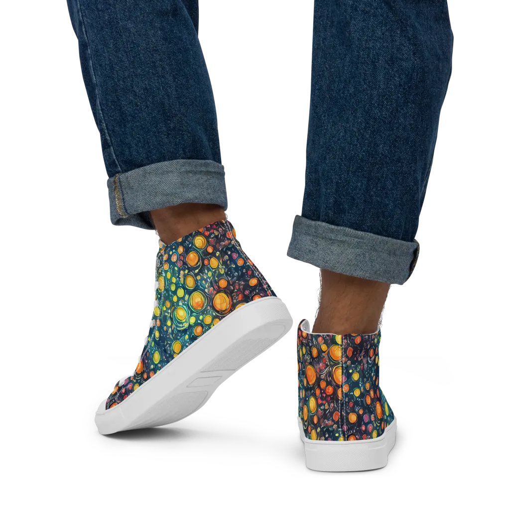 Starry Orbits on Men's High Top Canvas Shoes — Back