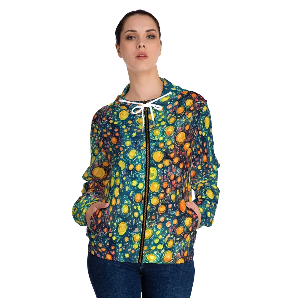 Starry Orbits on Women's Full-Zip Hoodie — Front On Person