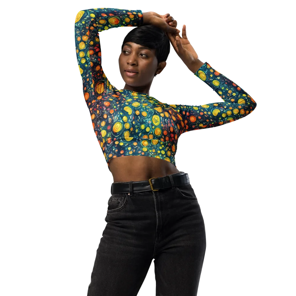 Starry Orbits on Long Sleeve Crop Top — Front