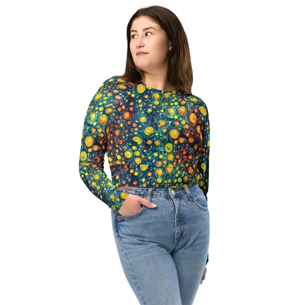 Starry Orbits on Long Sleeve Crop Top — Front
