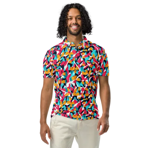 Neon Figure Flux on a Men's Slim Fit Polo Shirt
