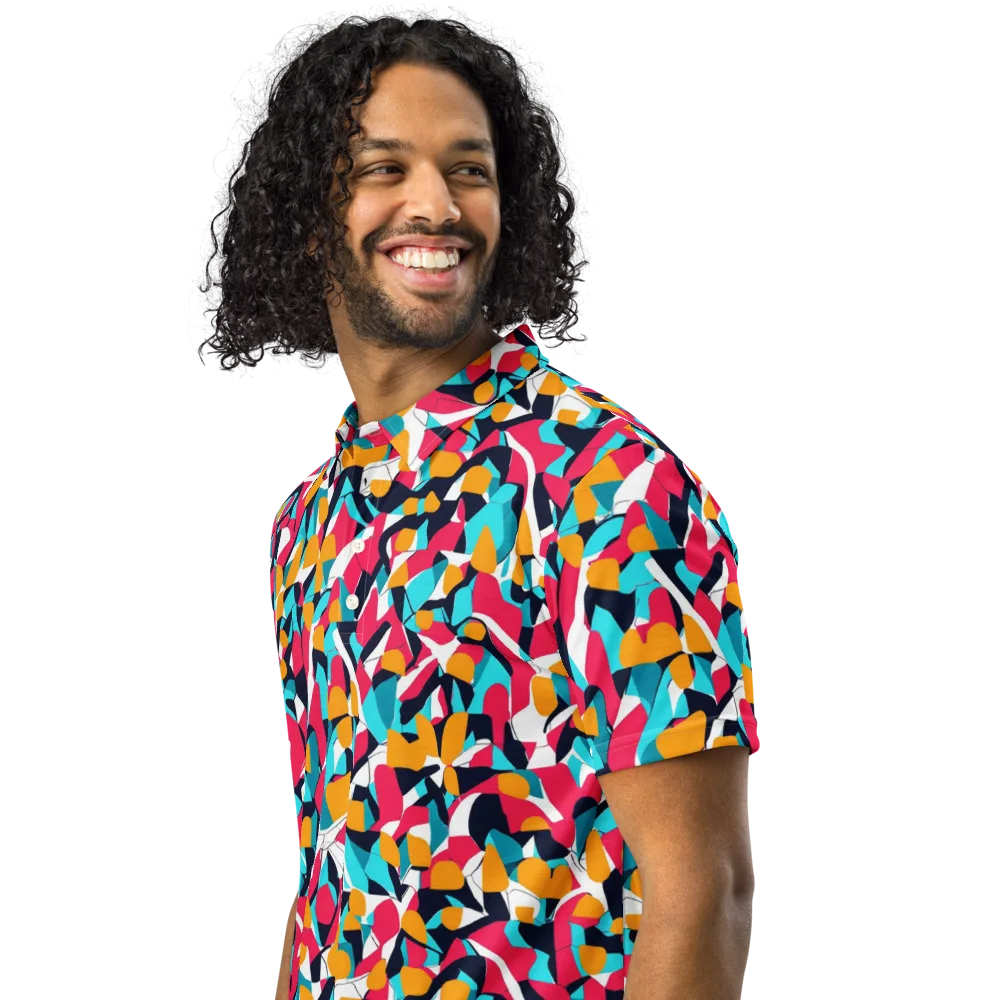 Neon Figure Flux on Men's Slim Fit Polo Shirt — Left Front