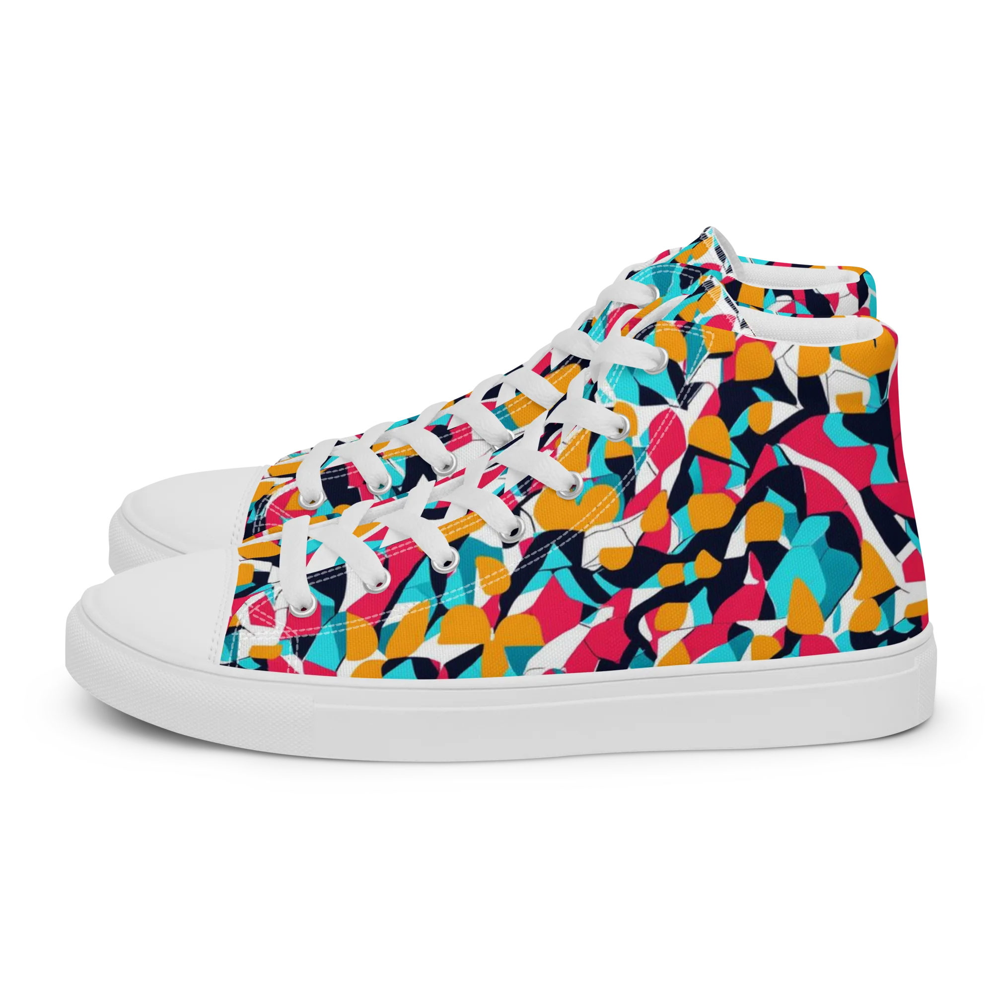 Neon Figure Flux on Women's High Top Canvas Shoes — Left