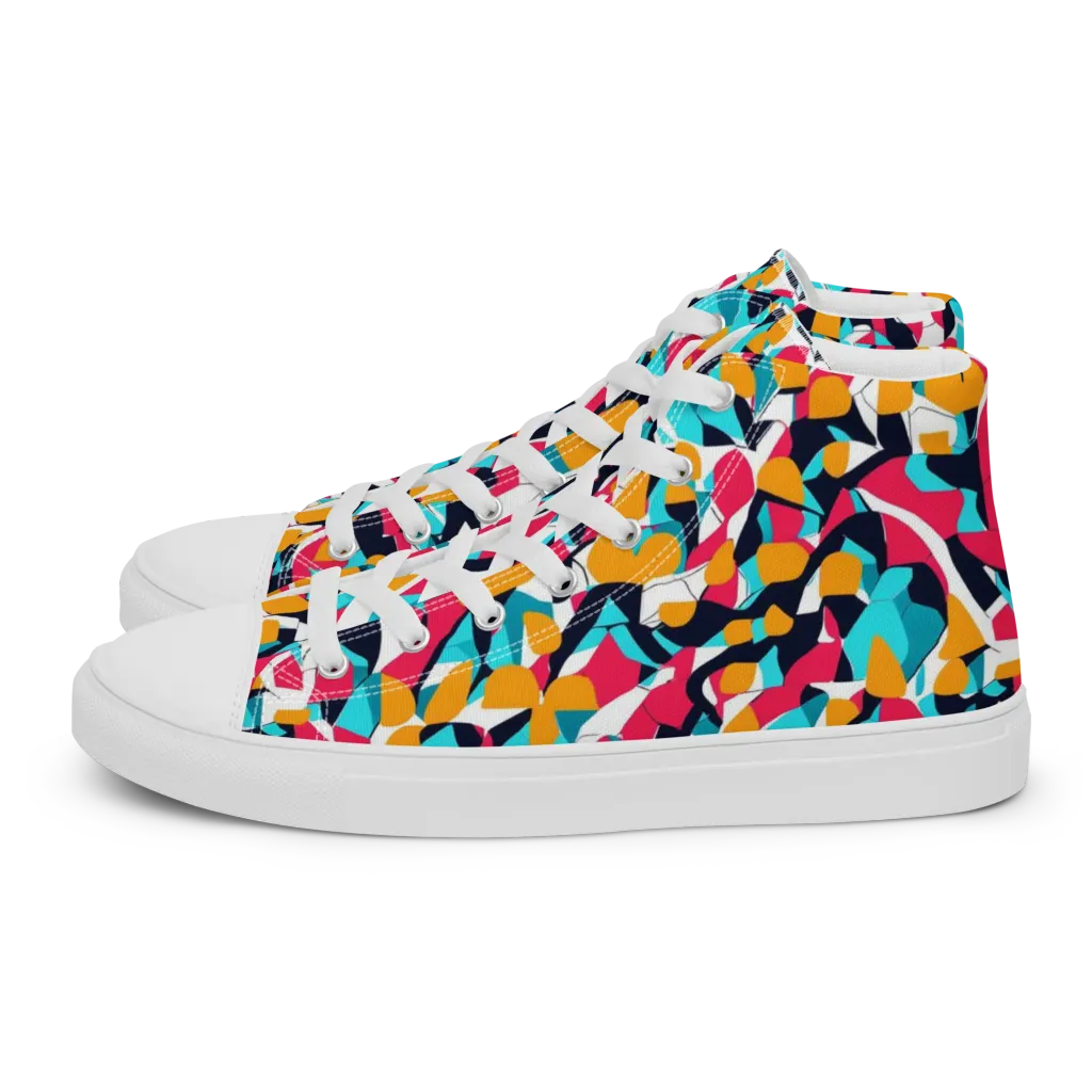 Neon Figure Flux on Women's High Top Canvas Shoes — Left