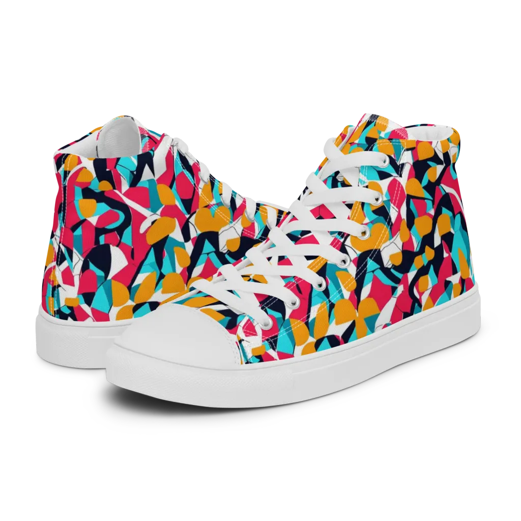 Neon Figure Flux on Women's High Top Canvas Shoes — Left